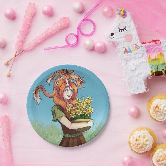 Assiettes En Carton Rassembler les fleurs avec un dragon (Fête)