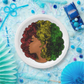 Assiettes En Carton Rasta femme noire afro rouge jaune vert (Fête)
