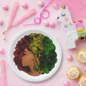 Assiettes En Carton Rasta femme noire afro rouge jaune vert (Fête)