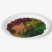 Assiettes En Carton Rasta femme noire afro rouge jaune vert (Angle)