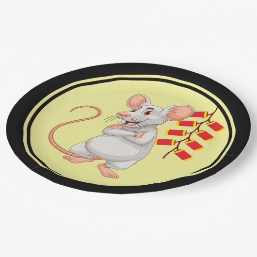 Assiettes En Carton Rat blanc et pétards chinois (Angle)
