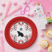 Assiettes En Carton Rat de Nouvel An chinois aux fleurs rouges (Fête)