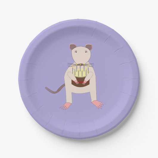 Assiettes En Carton Rat de Siamese avec gâteau d'anniversaire (Devant)