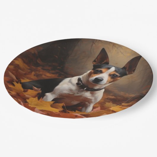 Assiettes En Carton Rat Terrier à l'automne Feuilles automne Inspire (Angle)