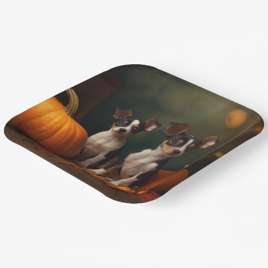 Assiettes En Carton Rat Terrier Chiot Automne Citrouille délice (Angulaire)