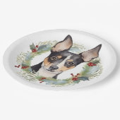 Assiettes En Carton Rat Terrier Fête de Noël Wreath Pup (Angle)
