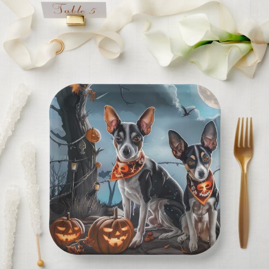 Assiettes En Carton Rat Terrier Halloween Éffrayant (Mariage)