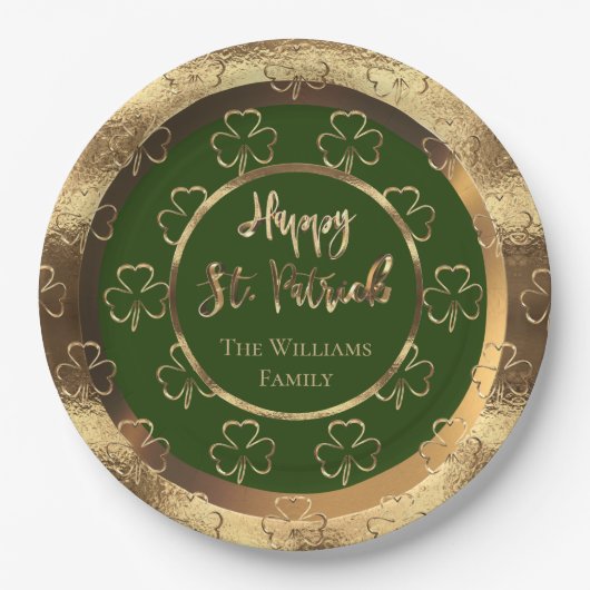 Assiettes En Carton Ravie St. Patrick Shamrocks Green Clovers irlandai (Devant)
