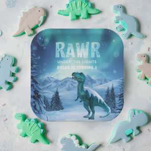 Assiettes En Carton RAWR Sous les lumières Dinosaur Anniversaire d'hiv