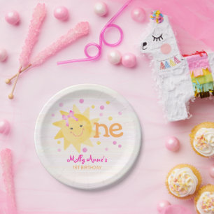 Assiettes En Carton Ray of Sunshine 1er anniversaire fille rose jaune
