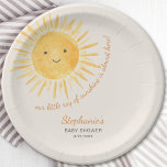 Assiettes En Carton Ray Of Sunshine Baby shower<br><div class="desc">Prévoyez-vous un baby shower sur le thème du soleil ? Cette mignonne plaque en papier baby shower dit "Notre Petit Rayon de Soleil est Presque Ici" dans la typographie stylisée avec un soleil d'aquarelle jaune souriant sur un arrière - plan crème douce. Facile à personnaliser. Il y a des serviettes...</div>