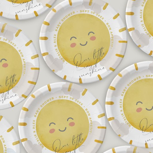 Assiettes En Carton Ray of Sunshine Nuages Baby shower neutre