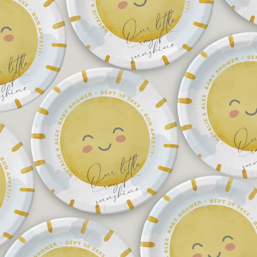 Assiettes En Carton Ray of Sunshine Nuages Boy Baby shower bleu