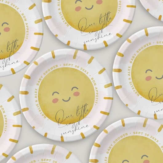 Assiettes En Carton Ray of Sunshine Nuages Girl Baby shower