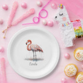 Assiettes En Carton Rayon de Flamant rose : Aquarelle tropicale, perso (Fête)