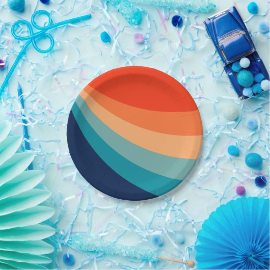 Assiettes En Carton Rayons solaires rétro colorés (Fête)