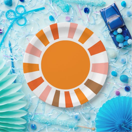 Assiettes En Carton Rayons Soleil Rétro Coucher Soleil Orange Jaune Ro (Fête)