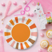 Assiettes En Carton Rayons Soleil Rétro Coucher Soleil Orange Jaune Ro (Fête)