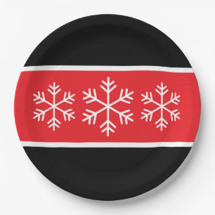 Assiettes En Carton Rays Blancs et Rouges Brillants Flocons de Neige A
