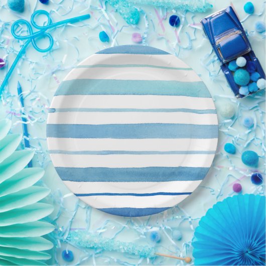 Assiettes En Carton Rayure bleue (Fête)