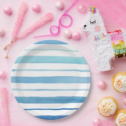 Assiettes En Carton Rayure bleue (Fête)