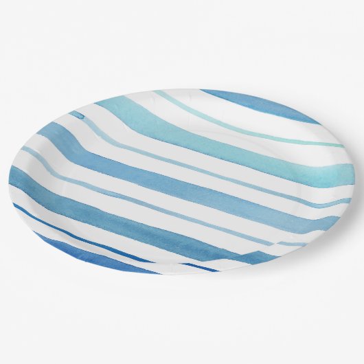 Assiettes En Carton Rayure bleue (Angle)