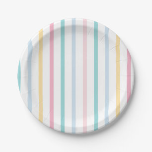 Assiettes En Carton Rayure en pastel d'arc-en-ciel