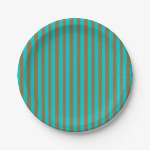 Assiettes En Carton Rayure Or Bleu Turquoise