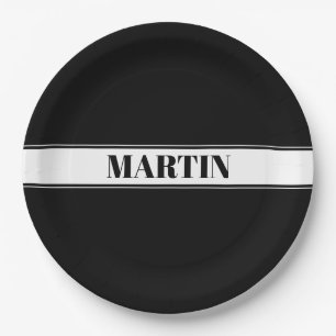 Assiettes En Carton Rayure personnalisée noir et blanc