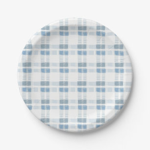 Assiettes En Carton Rayures Bleu Bébé Motif Carreaux