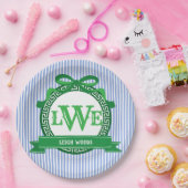 Assiettes En Carton Rayures Bleues Classiques Clé Grecque Monogramme C (Fête)