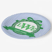Assiettes En Carton Rayures Bleues Classiques Clé Grecque Monogramme C (Angle)