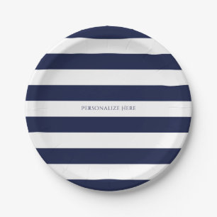 Assiettes En Carton Rayures bleues et blanches Modern Striped personna
