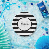 Assiettes En Carton Rayures de sucrerie et monogramme noirs snob de (Fête)