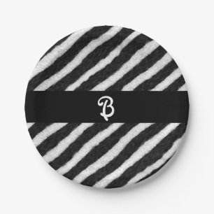 Assiettes En Carton Rayures de zèbre funky Anniversaire noir et blanc