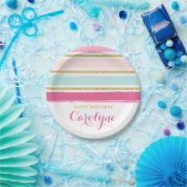 Assiettes En Carton Rayures en pastel roses d'aquarelle avec des (Fête)