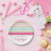 Assiettes En Carton Rayures en pastel roses d'aquarelle avec des (Fête)