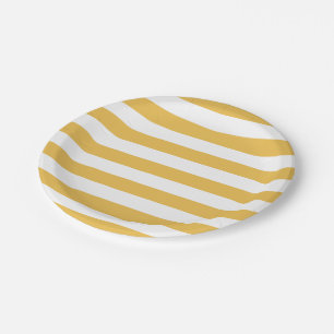 Assiettes En Carton Rayures horizontales larges jaunes et blanches à