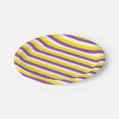 Assiettes En Carton Rayures jaunes, pourpres et blanches (Angle)