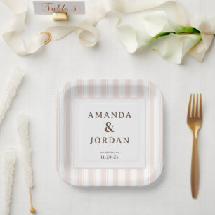 Assiettes En Carton Rayures minimalistes beige élégant