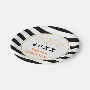 Assiettes En Carton Rayures noires et blanches Remise des diplômes pro