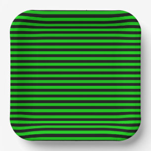 Assiettes En Carton Rayures noires vert citron Motif sans couture