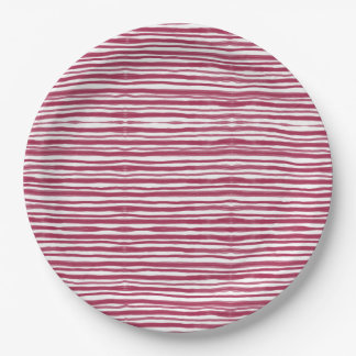 Assiettes En Carton Rayures rouges Bordeaux