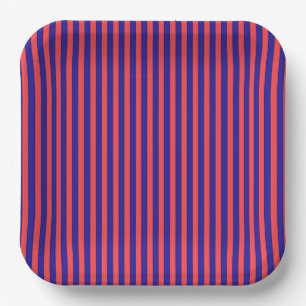 Assiettes En Carton Rayures Rouges Et Bleues