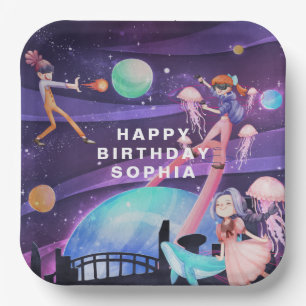 Assiettes En Carton Réalité virtuelle Jeux Plaques Papier Anniversai