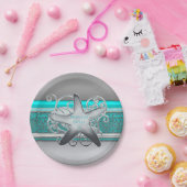 Assiettes En Carton Réception Aqua & Silver Starfish Beach (Fête)