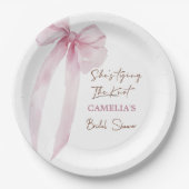 Assiettes En Carton Réception de mariage avec un nœud rose (Devant)