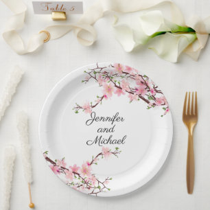 Assiettes En Carton Réception de mariage Cerisiers en fleurs Personnal