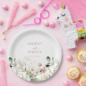 Assiettes En Carton Réception de mariage Fleur sauvage rose et blanc (Fête)