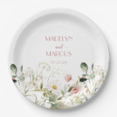 Assiettes En Carton Réception de mariage Fleur sauvage rose et blanc (Devant)